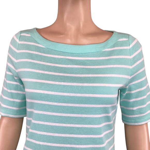 Talbots Stretch Weekend Tee Top Size Small Mint Green & White Stripe - Picture 5 of 7